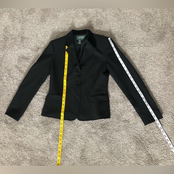 Lauren Ralph Lauren 100% Wool Blazer 6 Black Career Velvet Collar Logo Buttons - Picture 6 of 15